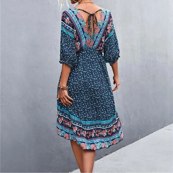 🌿 Umgee Boho High-Low Floral Paisley Dress - Picture 2 of 9